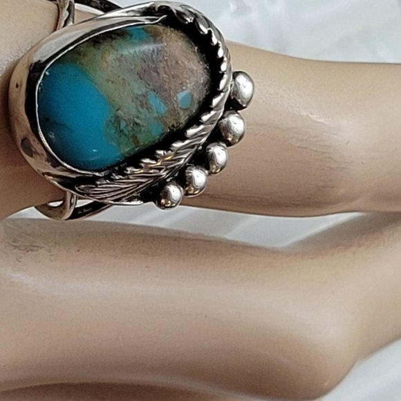 Antique Southwest Ring Blue Gem Nevada Turquoise GENUINE NAVAJO ZUNI  ART - Picture 4 of 12